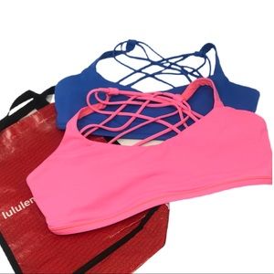 (2) Lululemon Energy Strappy Back Bras & Bag sz 12